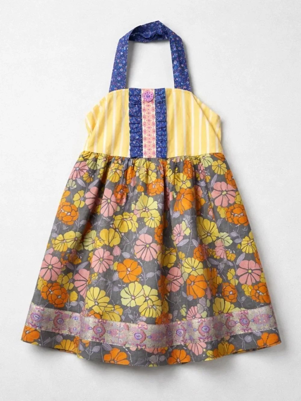 Matilda Jane Patio Party Ellie halter top yellow striped bodice floral skirt